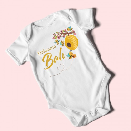 Halasının Balı Baskılı Bebek Zıbını – Çıtçıtlı Body 8 Renk | %100 Pamuk Kısa Kol