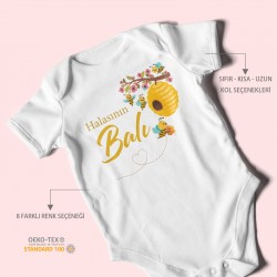 Halasının Balı Baskılı Bebek Zıbını – Çıtçıtlı Body 8 Renk | %100 Pamuk Kısa Kol